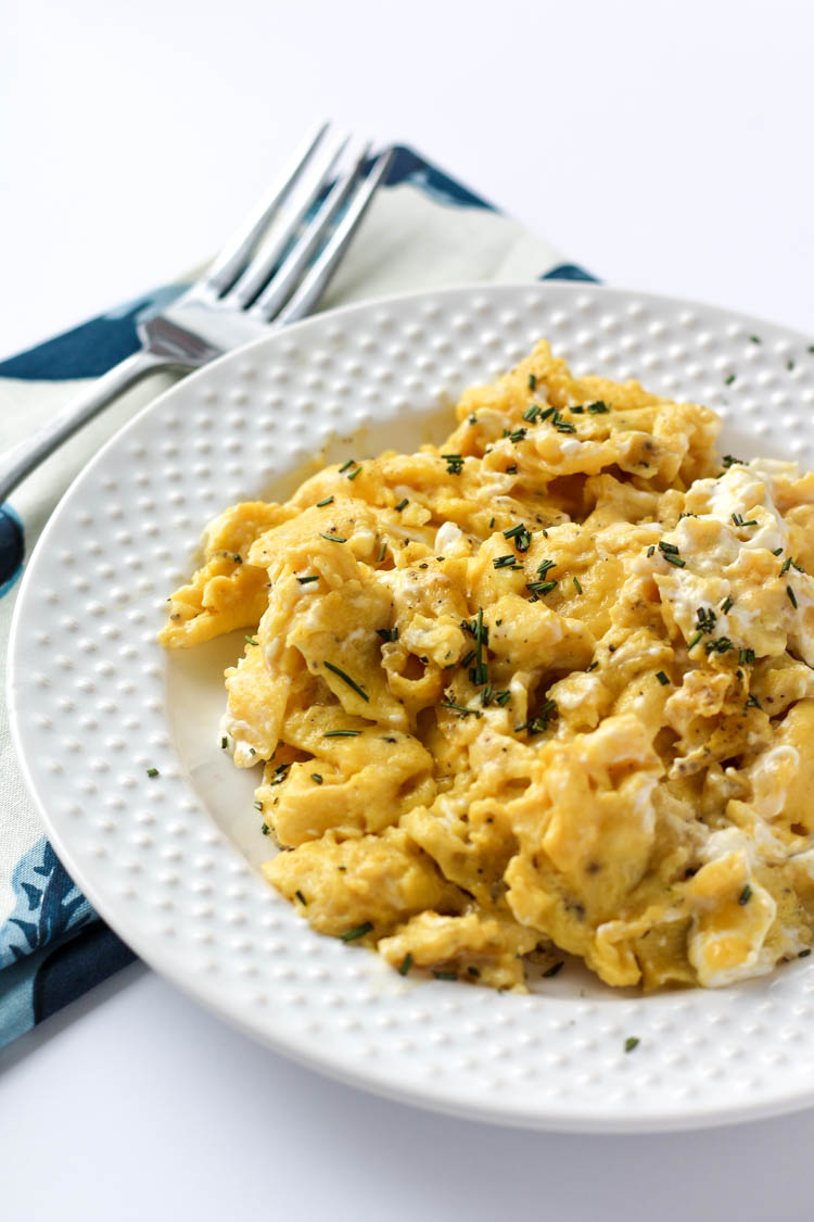 Soft and Fluffy Cream Cheese Scrambled Eggs - Wright Family Table